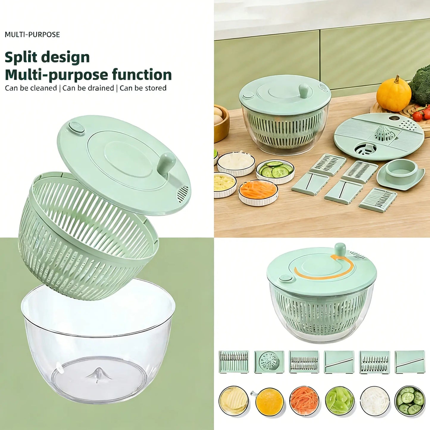 🎁Last Day Promotion 49% OFF🔥3-in-1 Salad Spinner with 5-Blade Slicer – 5.3 Qt Vegetable Washer, Strainer & Kitchen Prep Bowl