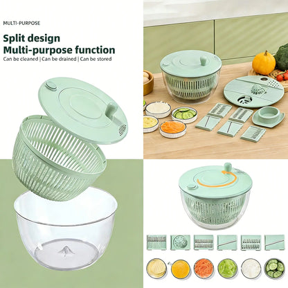 🎁Last Day Promotion 49% OFF🔥3-in-1 Salad Spinner with 5-Blade Slicer – 5.3 Qt Vegetable Washer, Strainer & Kitchen Prep Bowl