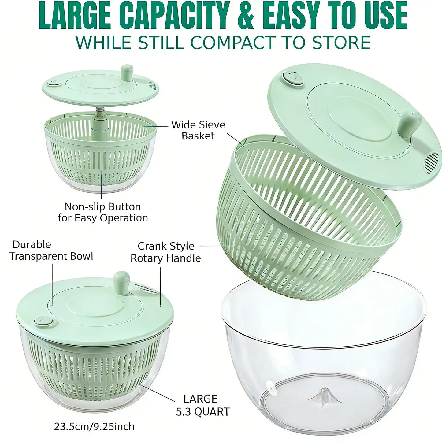 🎁Last Day Promotion 49% OFF🔥3-in-1 Salad Spinner with 5-Blade Slicer – 5.3 Qt Vegetable Washer, Strainer & Kitchen Prep Bowl