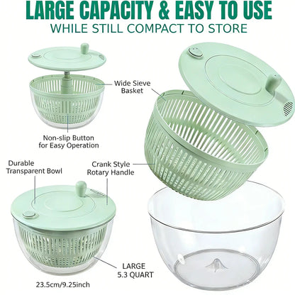 🎁Last Day Promotion 49% OFF🔥3-in-1 Salad Spinner with 5-Blade Slicer – 5.3 Qt Vegetable Washer, Strainer & Kitchen Prep Bowl