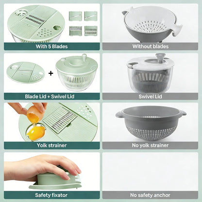 🎁Last Day Promotion 49% OFF🔥3-in-1 Salad Spinner with 5-Blade Slicer – 5.3 Qt Vegetable Washer, Strainer & Kitchen Prep Bowl