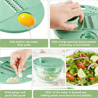 🎁Last Day Promotion 49% OFF🔥3-in-1 Salad Spinner with 5-Blade Slicer – 5.3 Qt Vegetable Washer, Strainer & Kitchen Prep Bowl