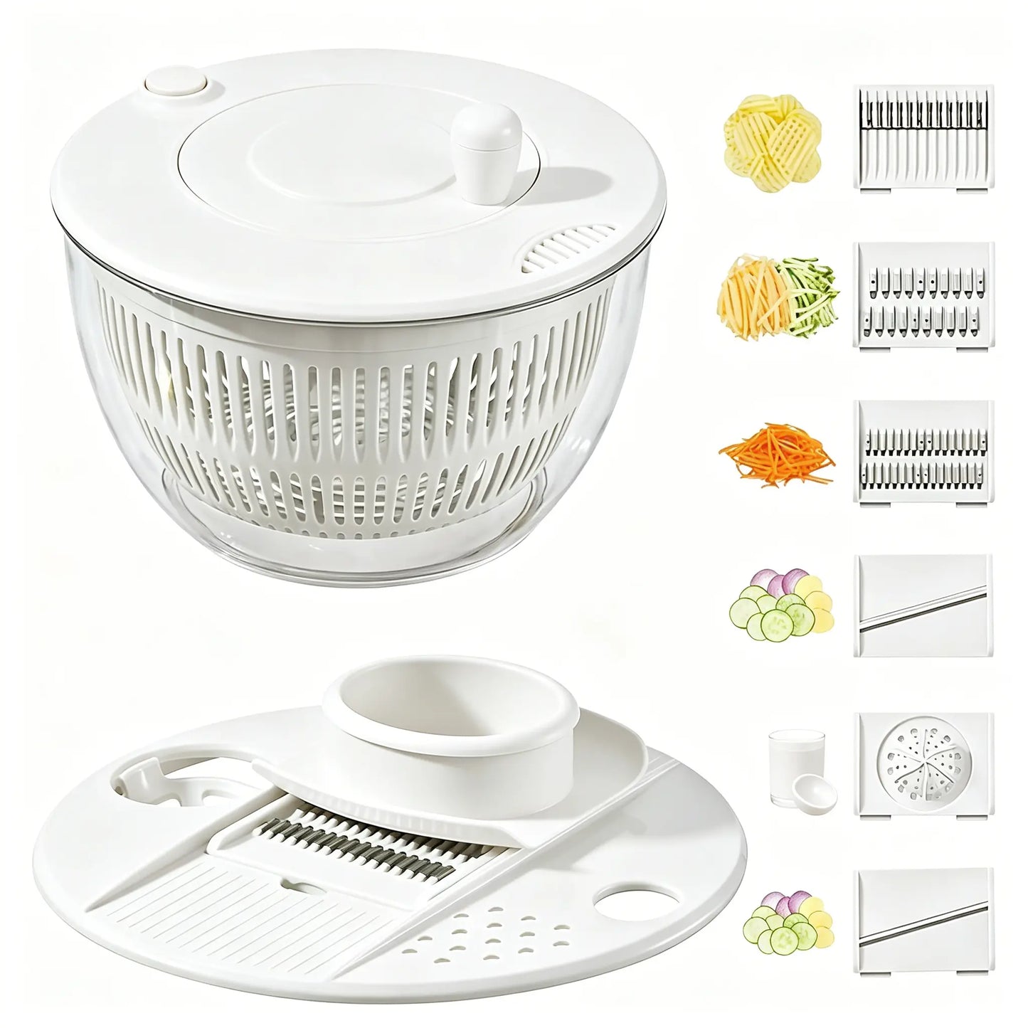 🎁Last Day Promotion 49% OFF🔥3-in-1 Salad Spinner with 5-Blade Slicer – 5.3 Qt Vegetable Washer, Strainer & Kitchen Prep Bowl