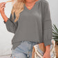 🌸Spring & Summer Sale👚Women's 3/4 Lantern Sleeve Casual V-Neck T-Shirts Pleated Loose Hollow-Out Blouse