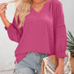 🌸Spring & Summer Sale👚Women's 3/4 Lantern Sleeve Casual V-Neck T-Shirts Pleated Loose Hollow-Out Blouse