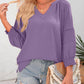 🌸Spring & Summer Sale👚Women's 3/4 Lantern Sleeve Casual V-Neck T-Shirts Pleated Loose Hollow-Out Blouse