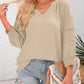 🌸Spring & Summer Sale👚Women's 3/4 Lantern Sleeve Casual V-Neck T-Shirts Pleated Loose Hollow-Out Blouse