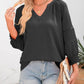 🌸Spring & Summer Sale👚Women's 3/4 Lantern Sleeve Casual V-Neck T-Shirts Pleated Loose Hollow-Out Blouse