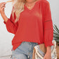 🌸Spring & Summer Sale👚Women's 3/4 Lantern Sleeve Casual V-Neck T-Shirts Pleated Loose Hollow-Out Blouse