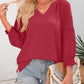 🌸Spring & Summer Sale👚Women's 3/4 Lantern Sleeve Casual V-Neck T-Shirts Pleated Loose Hollow-Out Blouse