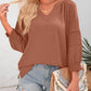🌸Spring & Summer Sale👚Women's 3/4 Lantern Sleeve Casual V-Neck T-Shirts Pleated Loose Hollow-Out Blouse