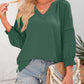 🌸Spring & Summer Sale👚Women's 3/4 Lantern Sleeve Casual V-Neck T-Shirts Pleated Loose Hollow-Out Blouse