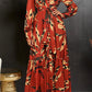 Chic Leaf Print  Ruffle Hem Dress