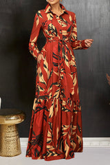 Chic Leaf Print  Ruffle Hem Dress