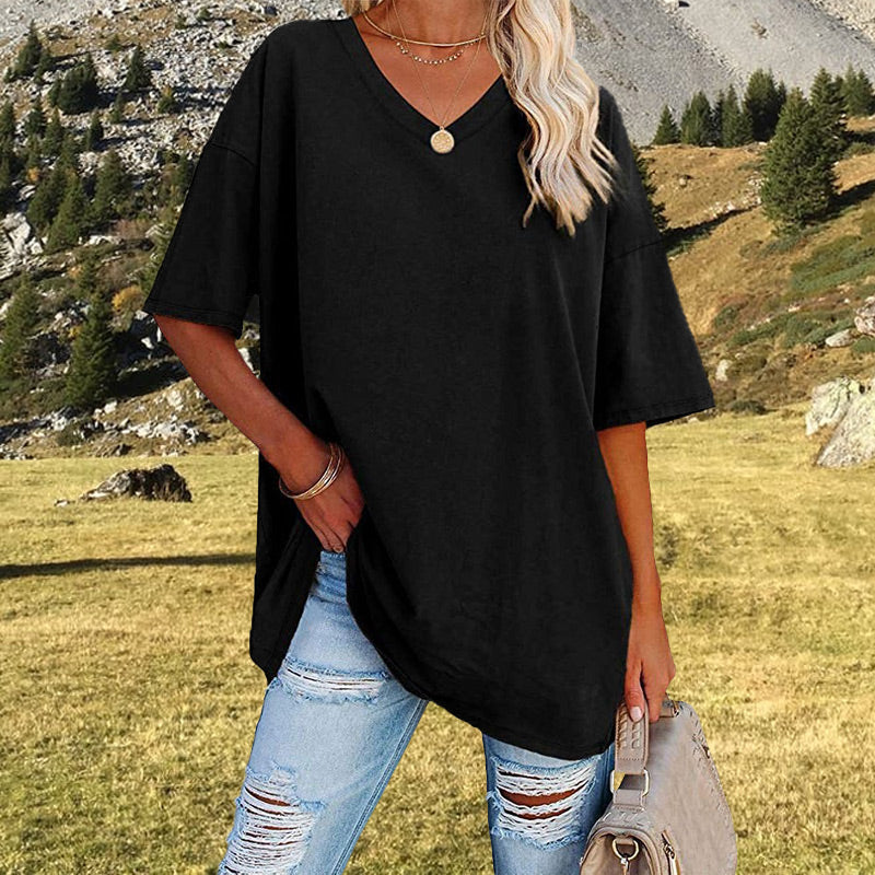 💥Last Day Special Sale 49% OFF👚Women's Summer Half Sleeve Casual Loose Fit Cotton Tunic T-shirt
