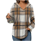 🍂Women's Plaid V Neck Hooded Tunic, Long Sleeve Drawstring Casual Fall Top with Curved Hem