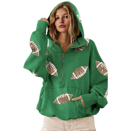 💕Hot sale 49% OFF💖Women's Game Day Football Sequin Zip Hoodie with Pocket