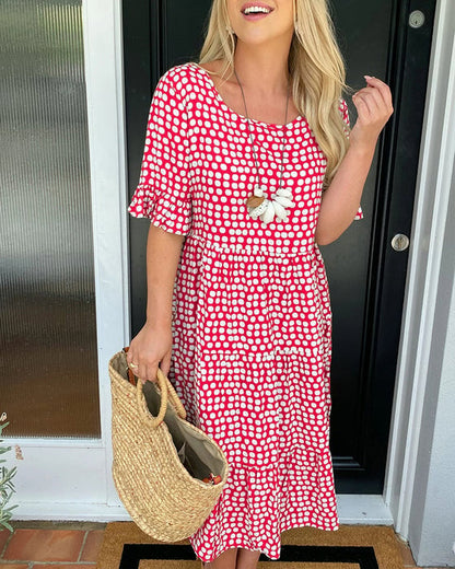 🎁2024 Big Sale 49% OFF🎁Round Neck Polka Dot Print Midi Dress