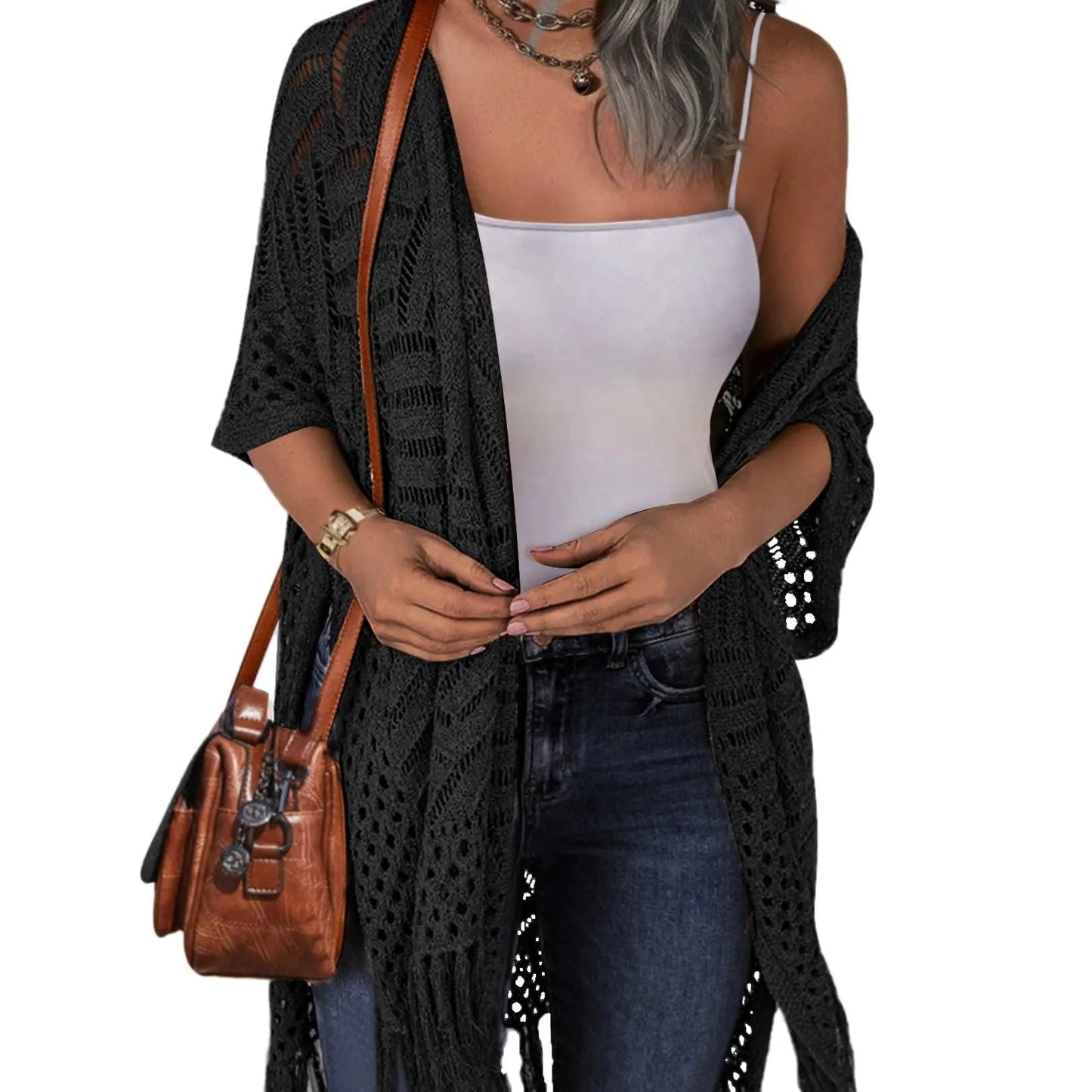 💥Buy 2 Get Free Shipping 😍Women’s Oversized Knit Cardigan – Lightweight Crochet Tassel Kimono for Spring & Summer 🌸