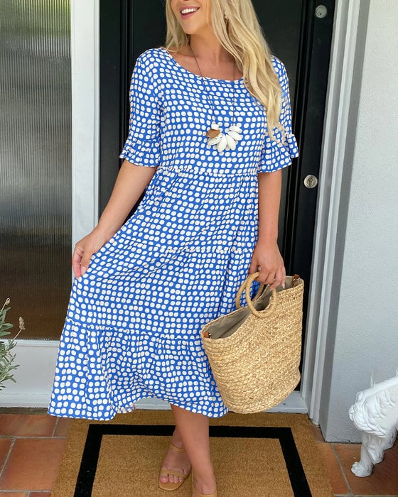 🎁2024 Big Sale 49% OFF🎁Round Neck Polka Dot Print Midi Dress