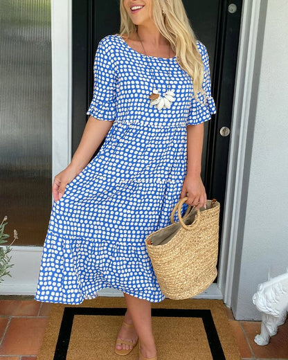 🎁2024 Big Sale 49% OFF🎁Round Neck Polka Dot Print Midi Dress