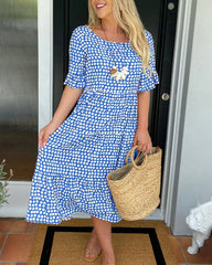 🎁2024 Big Sale 49% OFF🎁Round Neck Polka Dot Print Midi Dress