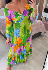 🔥2024 Hot Sale💃V-neck Floral Seaside Vacation Loose Dress