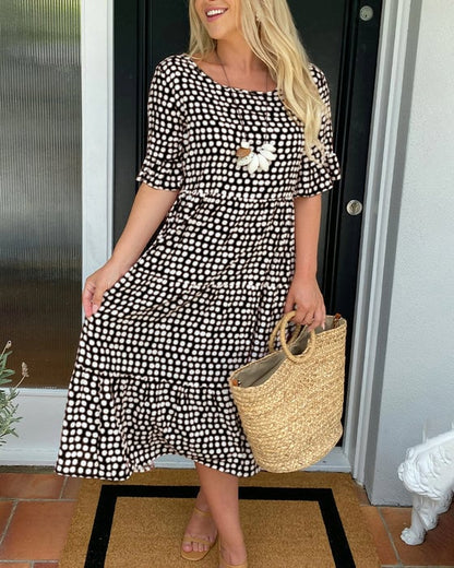🎁2024 Big Sale 49% OFF🎁Round Neck Polka Dot Print Midi Dress