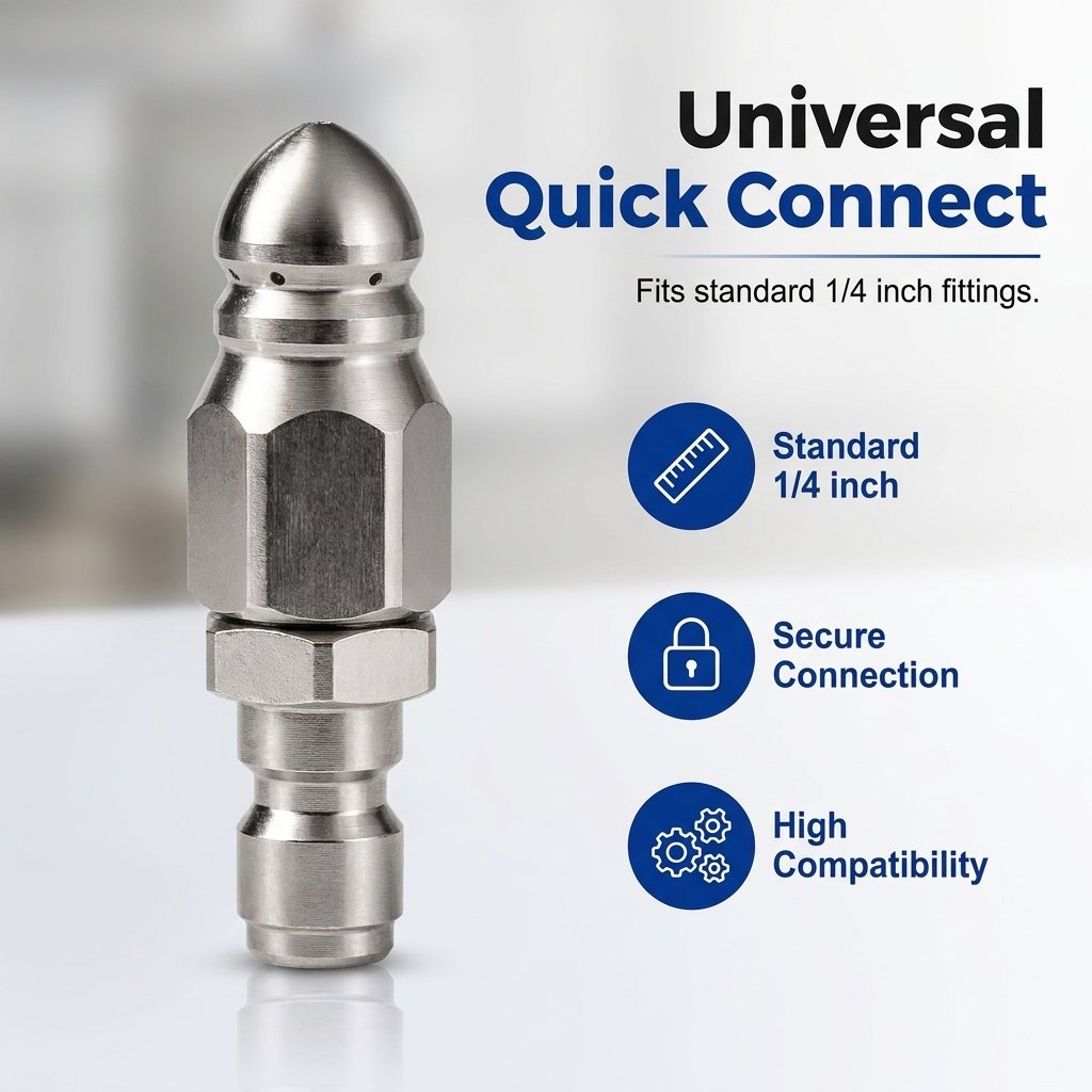 💥 BUY 2 GET 1 FREE +  50% OFF!🔧6500 PSI Stainless Steel Sewer Jetter Nozzle – 1/4" Quick Connect Drain Cleaning Attachment for Pressure Washers