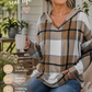 🍂Women's Plaid V Neck Hooded Tunic, Long Sleeve Drawstring Casual Fall Top with Curved Hem