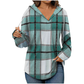 🍂Women's Plaid V Neck Hooded Tunic, Long Sleeve Drawstring Casual Fall Top with Curved Hem