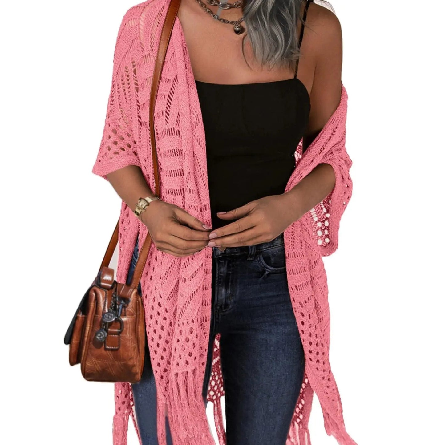 💥Buy 2 Get Free Shipping 😍Women’s Oversized Knit Cardigan – Lightweight Crochet Tassel Kimono for Spring & Summer 🌸