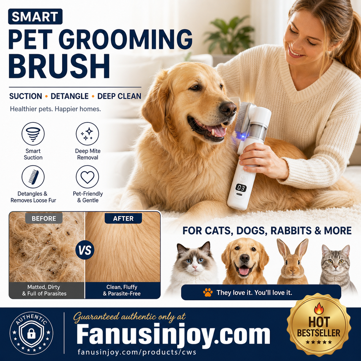 🐕LAST DAY SPECIAL PRICE!!🐱Electric Pet Grooming Comb🐏Keep your furry friends away from mites, fleas and tangled fur！