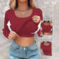 ⏰Last Day 50% OFF🍂Womens U-Neck Built-in Bra Long Sleeve Ribbed Top Shirts Elegant Skinny Fit Fabric