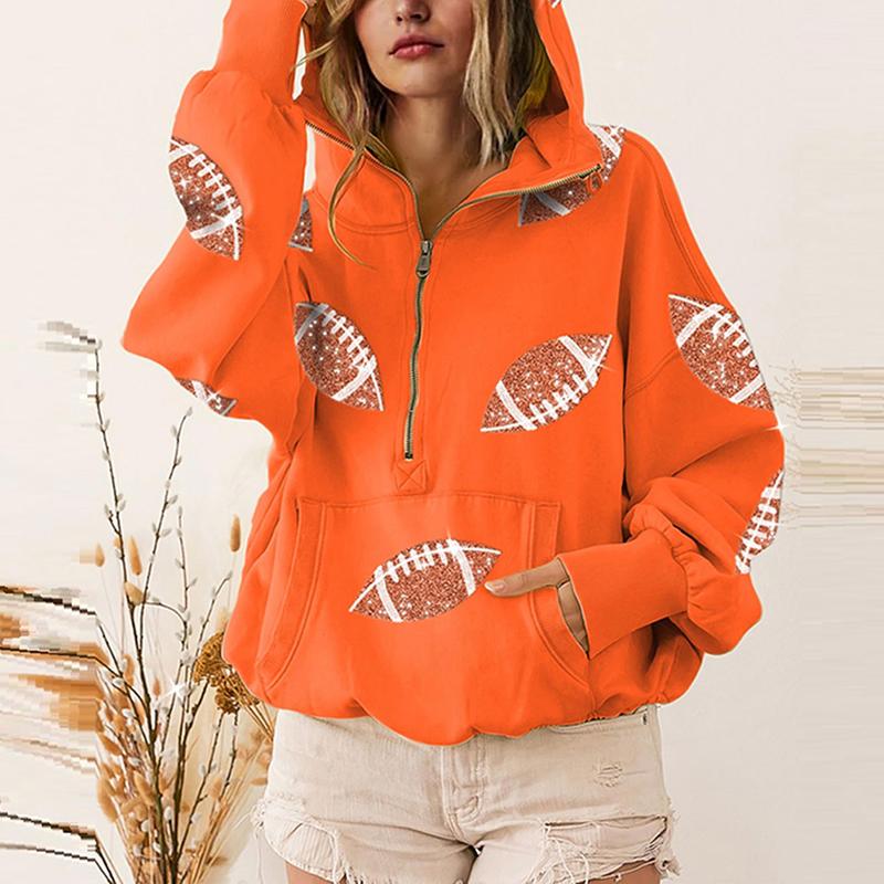 💕Hot sale 49% OFF💖Women's Game Day Football Sequin Zip Hoodie with Pocket