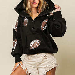 💕Hot sale 49% OFF💖Women's Game Day Football Sequin Zip Hoodie with Pocket