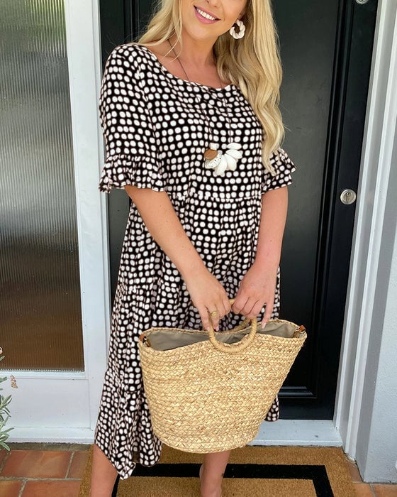🎁2024 Big Sale 49% OFF🎁Round Neck Polka Dot Print Midi Dress