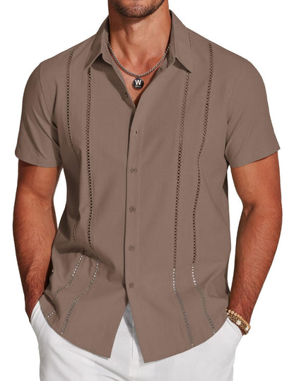 💥Last Day Special Sale 49% OFF👚Men's Cuba Guayabera Exquisite Hollow Embroidered Button Front Shirt