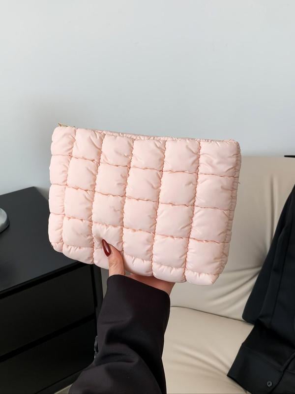 🔥 Solid Color Quilted Clutch – Large Capacity Travel Storage Bag