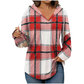 🍂Women's Plaid V Neck Hooded Tunic, Long Sleeve Drawstring Casual Fall Top with Curved Hem