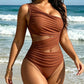 💥Last Day Special Sale 49% OFF👚Vacation One-shoulder Mesh Hollow-out Patchwork Swimsuit and Sarong Skirt Set