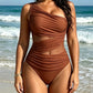 💥Last Day Special Sale 49% OFF👚Vacation One-shoulder Mesh Hollow-out Patchwork Swimsuit and Sarong Skirt Set