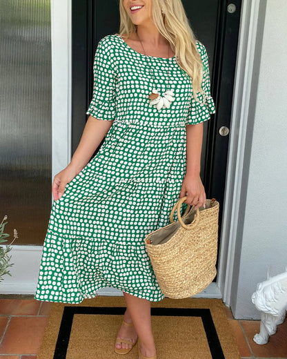 🎁2024 Big Sale 49% OFF🎁Round Neck Polka Dot Print Midi Dress