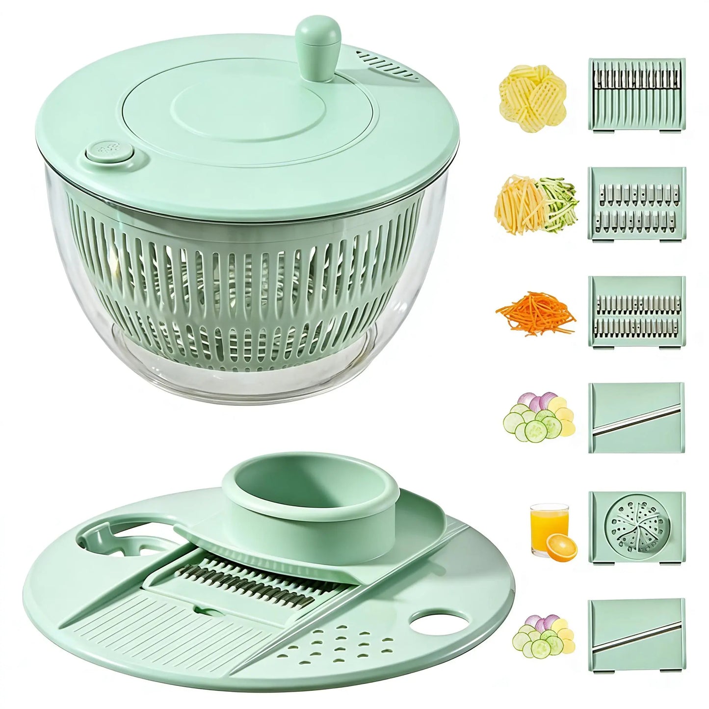 🎁Last Day Promotion 49% OFF🔥3-in-1 Salad Spinner with 5-Blade Slicer – 5.3 Qt Vegetable Washer, Strainer & Kitchen Prep Bowl