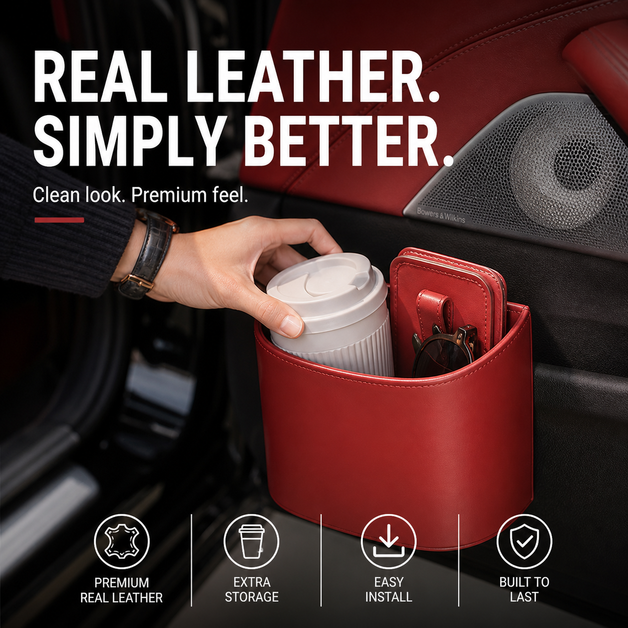 🥳2026 HOT SALE🥳💞50K+ SOLD!🚗🧺 53% OFF! Leather Car Door Cup Holder – Wide‑mouth opening, easy reach for drinks & phone. Clip‑on secure fit. PU leather, tough & stylish. 🛡️✨