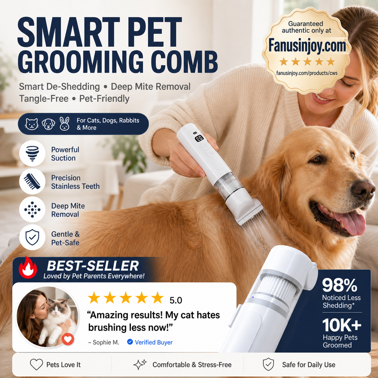🐕LAST DAY SPECIAL PRICE!!🐱Electric Pet Grooming Comb🐏Keep your furry friends away from mites, fleas and tangled fur！