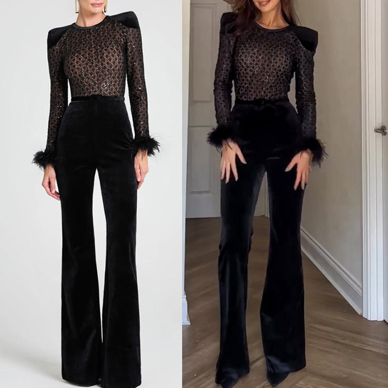 🔥2025 Hot Sale - 49% OFF💃Women’s Belted Flare Jumpsuit with Long Sleeves
