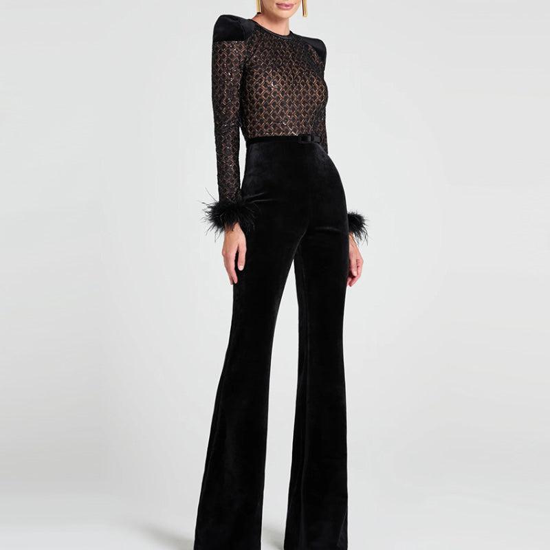 🔥2025 Hot Sale - 49% OFF💃Women’s Belted Flare Jumpsuit with Long Sleeves