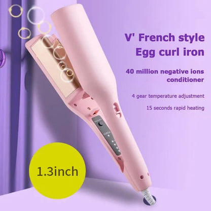 💖French Egg Roll Hair Waver, 1.3 Inch V Shape Wave Curler, Anti Scald Hair Crimping Iron for Bouncy Salon Waves