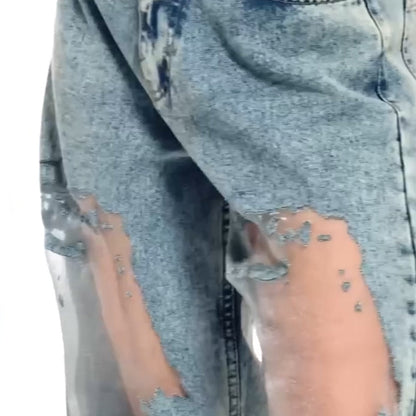 🌸NEW HOT SALE💥Women's Vintage Mesh Patchwork Printed Jeans👖